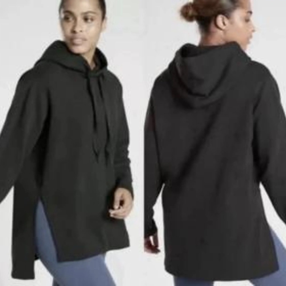 Athleta Yogi High Low Hooded Tunic Black Sweatshirt - Large